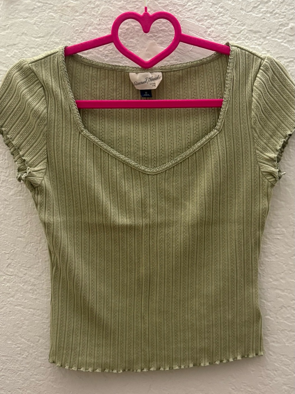 Universal thread Light Olive Ribbed Scoop Neck Short Sleeve Top